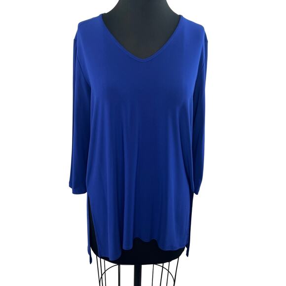 Clara Sun Woo Royal Blue 3/4 Sleeve V-Neck Side Split Pullover Tunic Top Size M - Picture 1 of 9